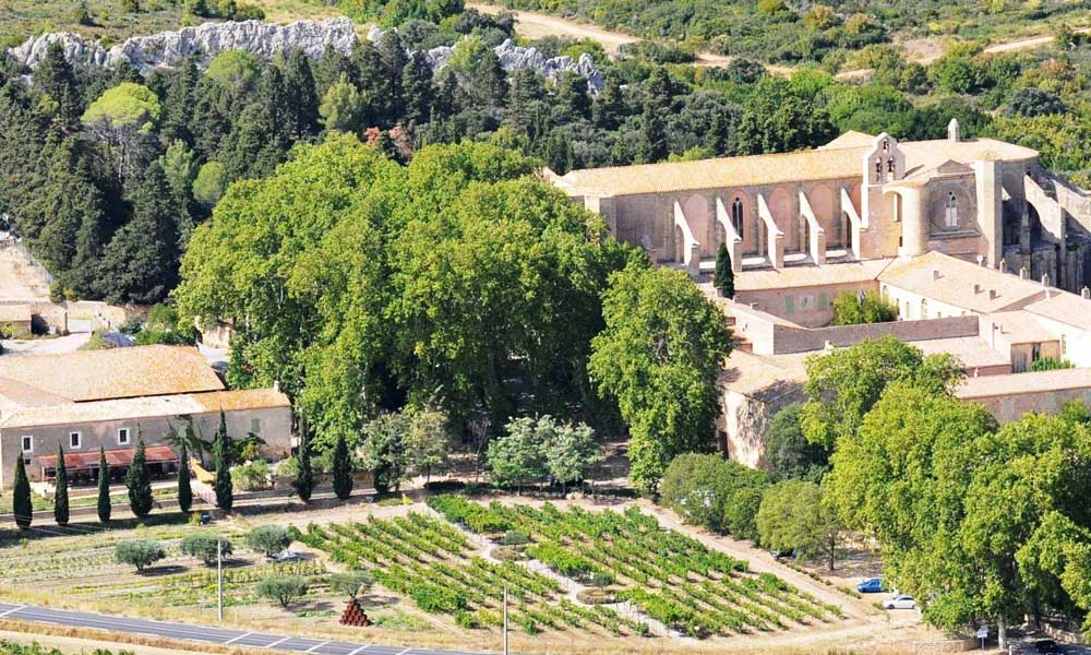 Vue aérienne sur l'abbaye de Valmagne